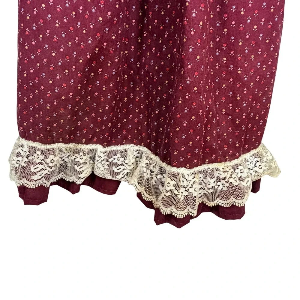 VTG 70s Grandmother Cloth Doll Burgundy Calico Bag Holder Handmade Hanging Decor